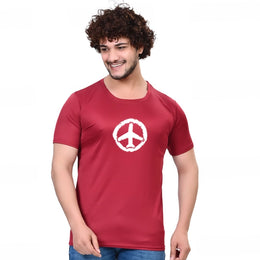 Cotton Blend Round Neck Printed T-Shirt for Men (Maroon, S)