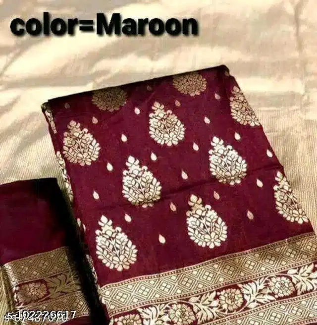 Banarasi Silk Saree With Blouse For Women (Dark Red, 6.3M)Dark Red Banarasi Silk Saree with Blouse Piece (6.3 m) Wedding & Festive Wear