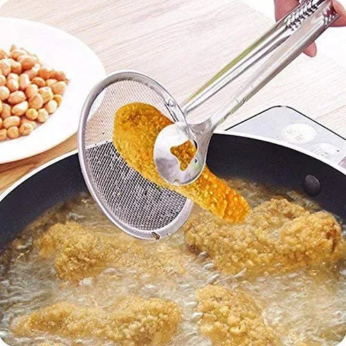 Multifunctional 2 in 1 Stainless-Steel Oil Frying Tong Spoon.Perfect for Frying & Serving Foods.
