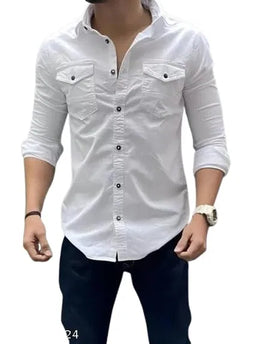 Men Cotton Blend Double Pocket Full Sleeves Shirt Pack of 2