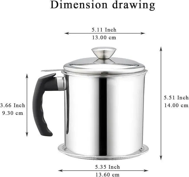 Stainless Steel Oil Pot With Filter & Lid.Stainless Steel Oil Pot with Filter & Lid – Kitchen Grease Strainer Container for Cooking Oil Storage