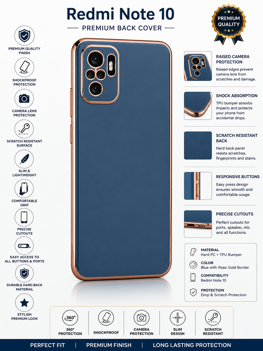 Redmi Note 10 Premium Shockproof Back Cover | Slim Fit Soft TPU Silicone Case | Anti-Scratch Matte Finish | Camera Protection | Lightweight Durable Mobile Back Cover for Redmi Note 10