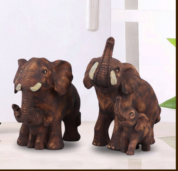 Handcrafted Resin Elephant Baby Statue Set – Traditional Home Decor Showpiece