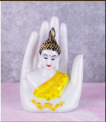 Palm Buddha White Resin Showpiece for Home Decor
