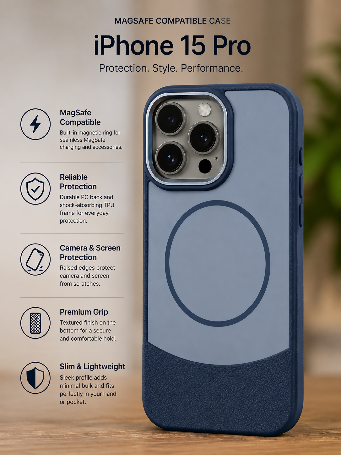 Back Cover for iPhone 15 Pro | Premium Shockproof Silicone TPU Case | Stylish Protective Mobile Cover.