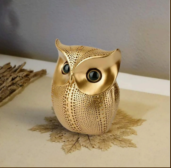 Golden Owl Resin Showpiece – Lucky Owl Home Decor Handicraft