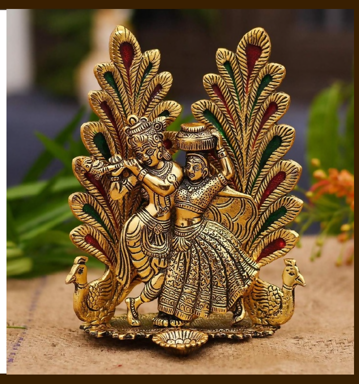 Brass Radha Krishna Idol – Divine Couple Statue for Pooja Room, Home Decor & Spiritual Gift (Antique Finish