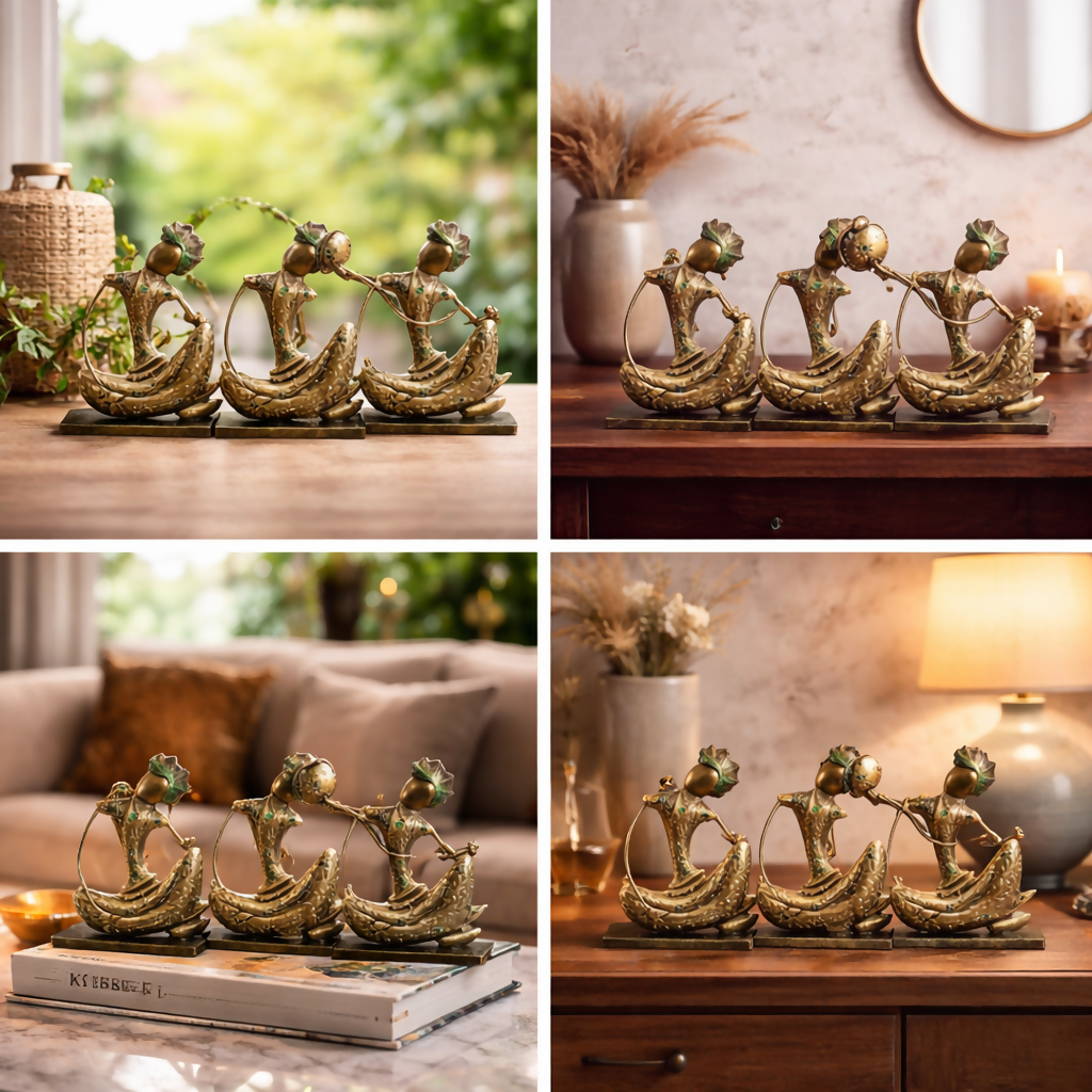 Handcrafted Golden Metal Tribal Musician Showpiece Set | Premium Ethnic Home Decor | Luxury Gift Item