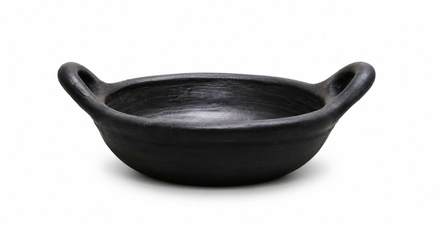 Round Handle kadai 1litre Handcrafted Black Clay Round Handle Kadai | Traditional Terracotta Cooking Pot | Healthy & Chemical Free Kitchenware
