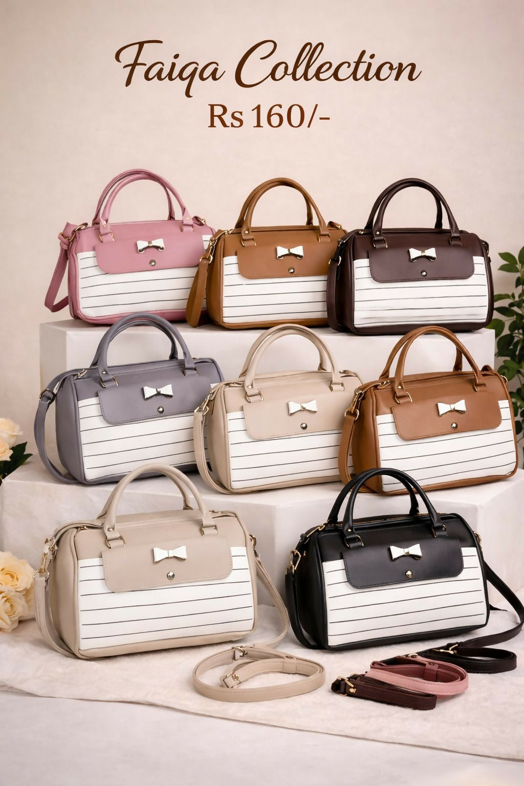 Faiqa Collection Premium PU Leather Handbag with Bow Design – Shoulder & Sling Bag for Women