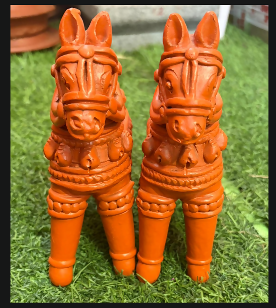 Handmade Terracotta Horse Statue Pair 1.5 Feet | Traditional Clay Horse Idol for Home Decor, Garden Decoration & Village Art Showpiece