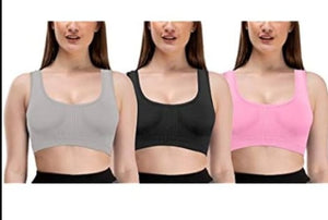 1.  Pack of 3 women wearing Enamor low-impact cotton sports bras.