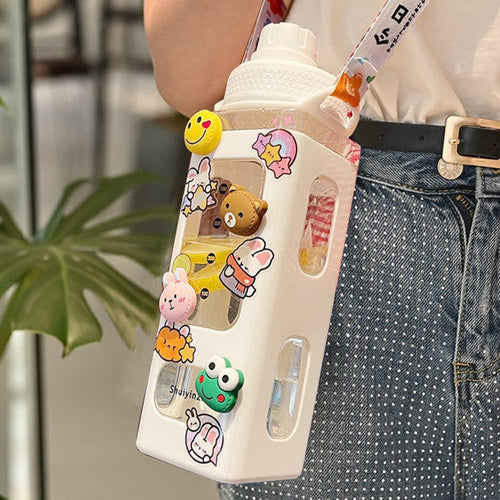 Kawaii Water Bottle with Lid and Straw (700 ml )