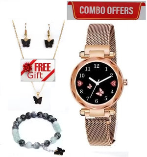 1. Butterfly Designer Women's and Girl's Watch Analog Watches with bracelet - Combo set