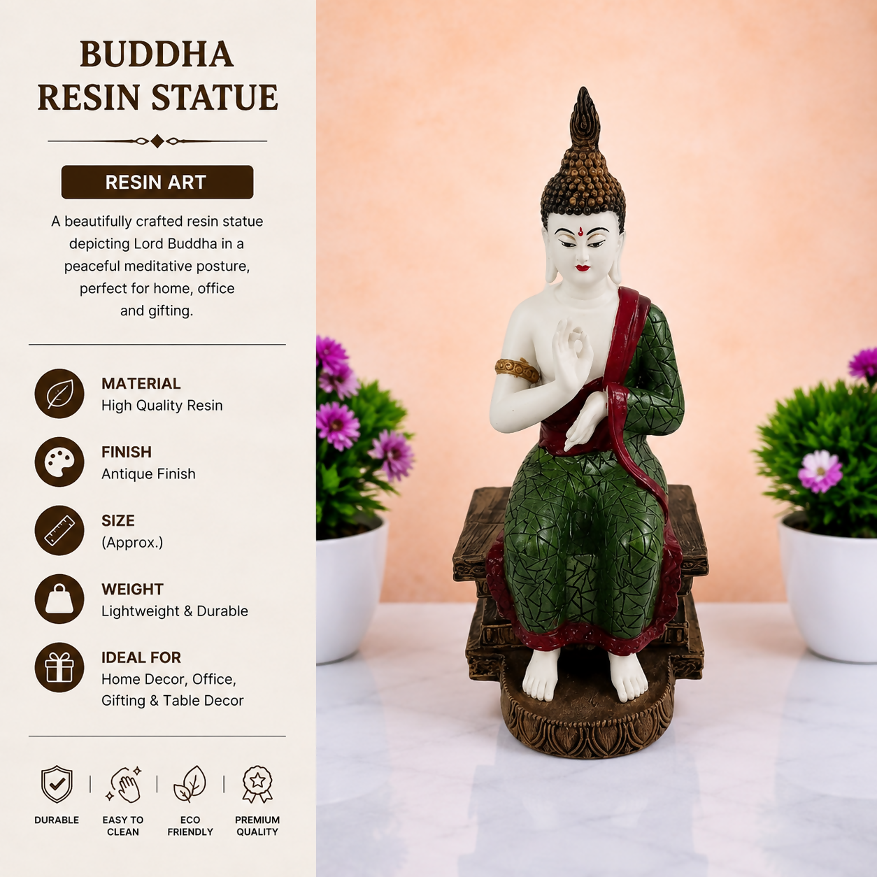 Meditating Buddha Resin Showpiece | Elegant Home & Office Decoration