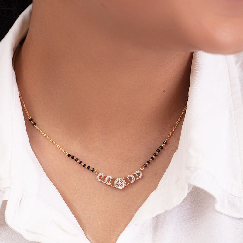 modern black beads mangalsutra with a rose gold-plated.Modern Black Beads Mangalsutra with Rose Gold-Plated Pendant for Women – Stylish Daily Wear Jewelry