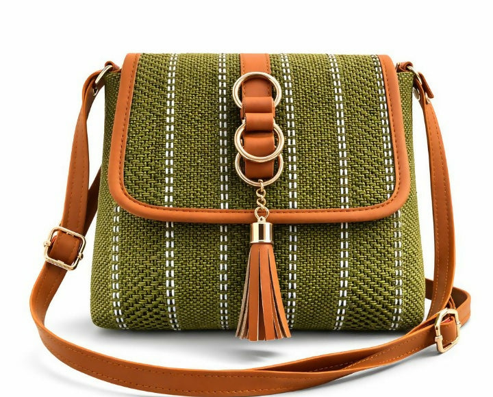 Premium Women's Sling Bag with Flap Closure & Tassel Detail