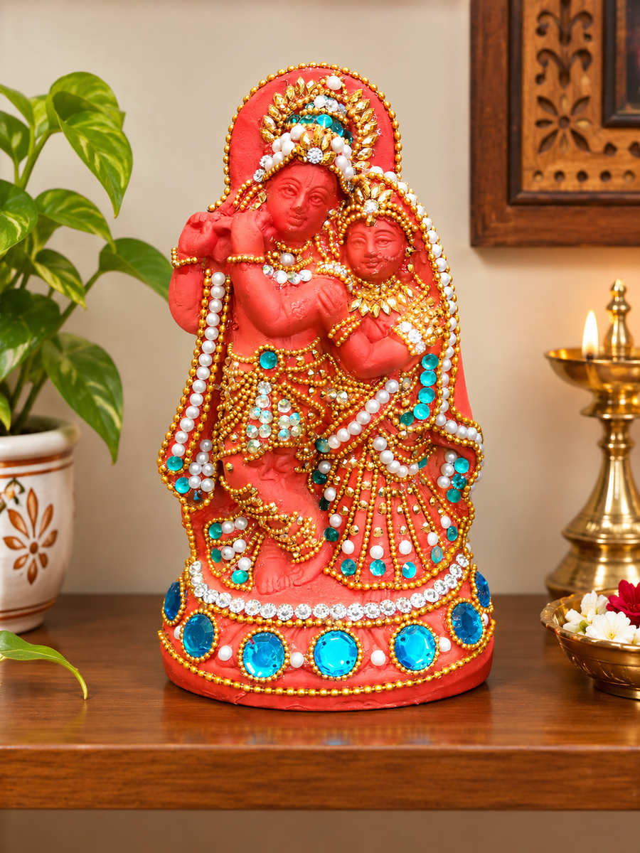 Royal Terracotta Stone Work Radha Krishna Statue | Divine Handmade Traditional Idol | Premium Home Décor[7INCH=H*L=7*4]