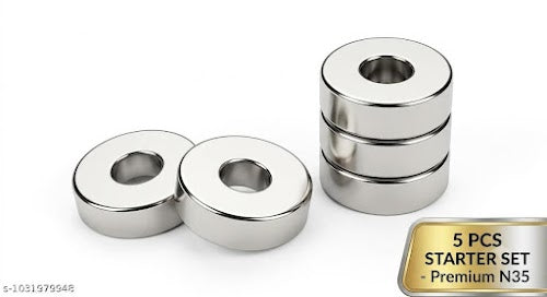 Fridge Magnet Essentials: 5 Pcs Premium Neodymium Ring Magnets Set – Strong N35 Round Donut Magnets for Holding Photos, Memos & Kitchen Lists on Refrigerator