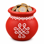 Royal Terracotta Art Work Navadhaniyam Pot | Traditional Handmade Clay Coin Saving Pot | Decorative Wealth & Prosperity Pot[3inch=H*L=3*2]