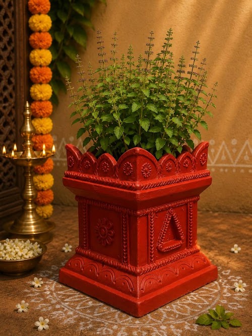 Terracotta Gardening Brindavan Tulasi pot With Drainage Hole at Bottom 14 inch ( Terracotta color )