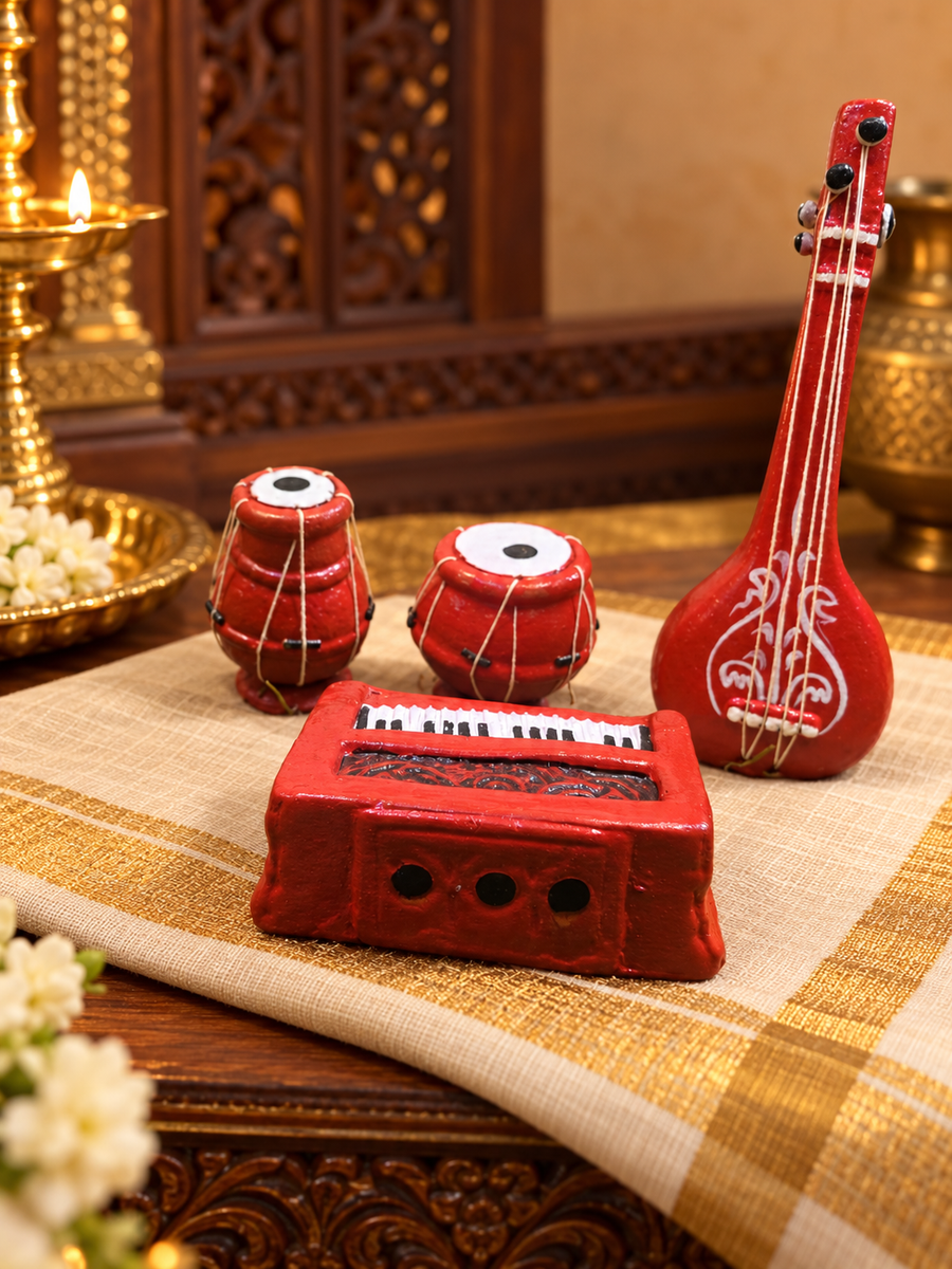 Terracotta Traditional Musical Instruments Golu Set – Handmade Indian Music Collection