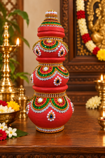 Royal Traditional Terracotta Stone Work Gubera Pot – Handcrafted Decorative Wealth Pot for Pooja & Home Décor[10inch]