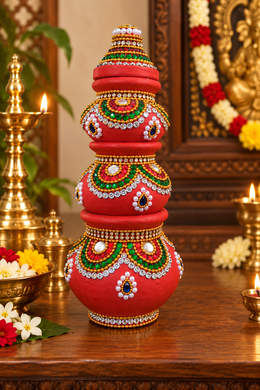 Royal Traditional Terracotta Stone Work Gubera Pot – Handcrafted Decorative Wealth Pot for Pooja & Home Décor[10inch]