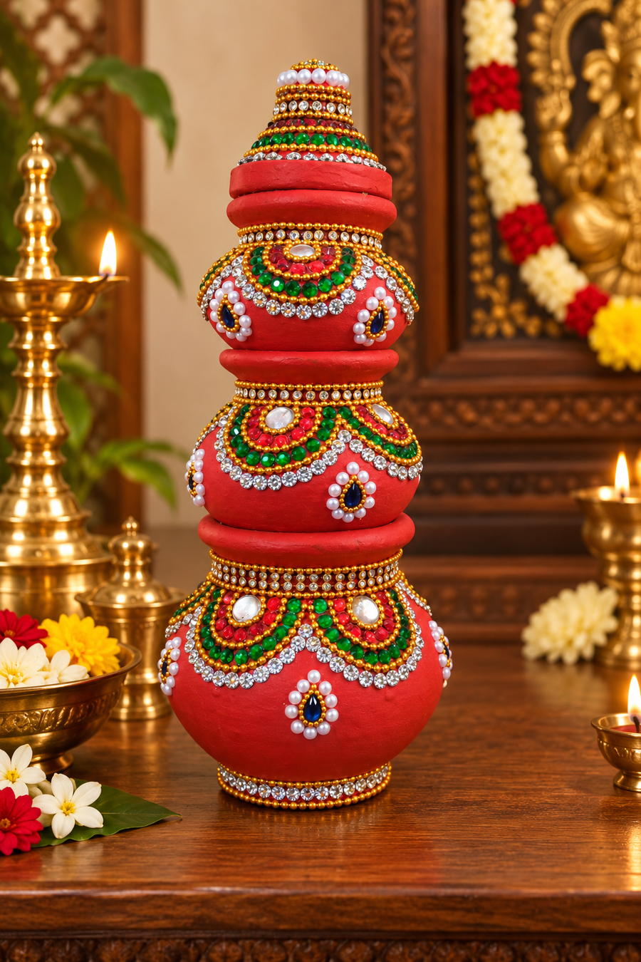 Royal Traditional Terracotta Stone Work Gubera Pot – Handcrafted Decorative Wealth Pot for Pooja & Home Décor[10inch]