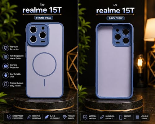 Premium Frosted Transparent Magnetic Soft TPU Back Case Cover with Camera Protection for Realme 15T