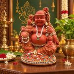 Royal Terracotta Stone Work Gubera Statue | Handmade  Kubera Idol | Traditional Wealth & Prosperity Décor[6INCH=H*L=6*5]