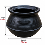 Royal Earthen Black Clay Rice Bowl |2.5litre| Traditional Handmade Terracotta Rice Pot | Natural Mitti Cookware for Everyday Meals[6inch=H*L=6*7]