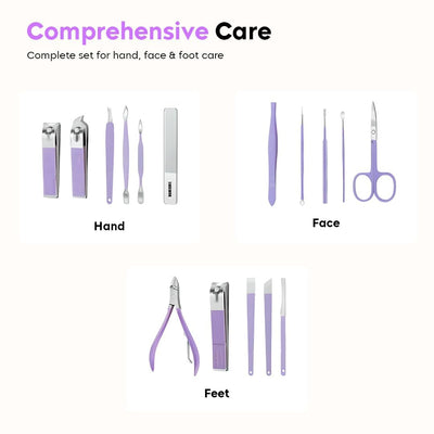 16 Piece Manicure Set - Professional Grooming Kit for Nails, Cuticles & Personal Care