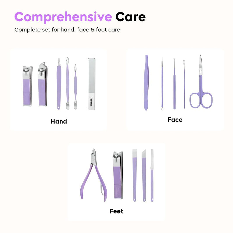 16 Piece Manicure Set - Professional Grooming Kit for Nails, Cuticles & Personal Care