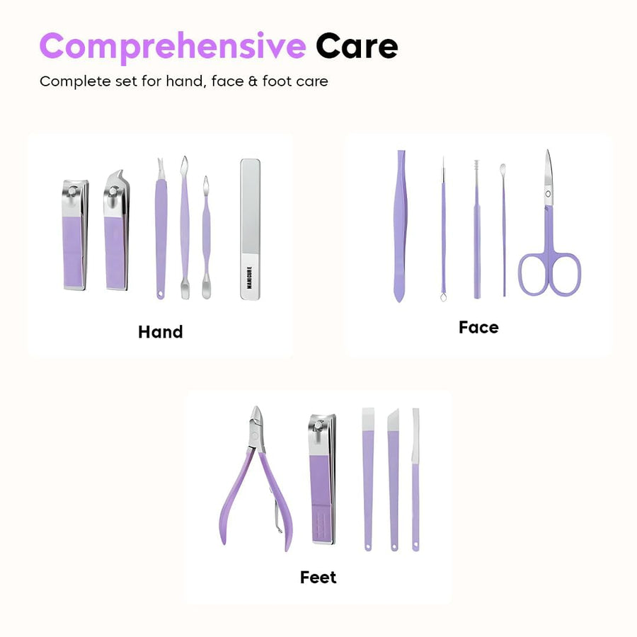 16 Piece Manicure Set - Professional Grooming Kit for Nails, Cuticles & Personal Care