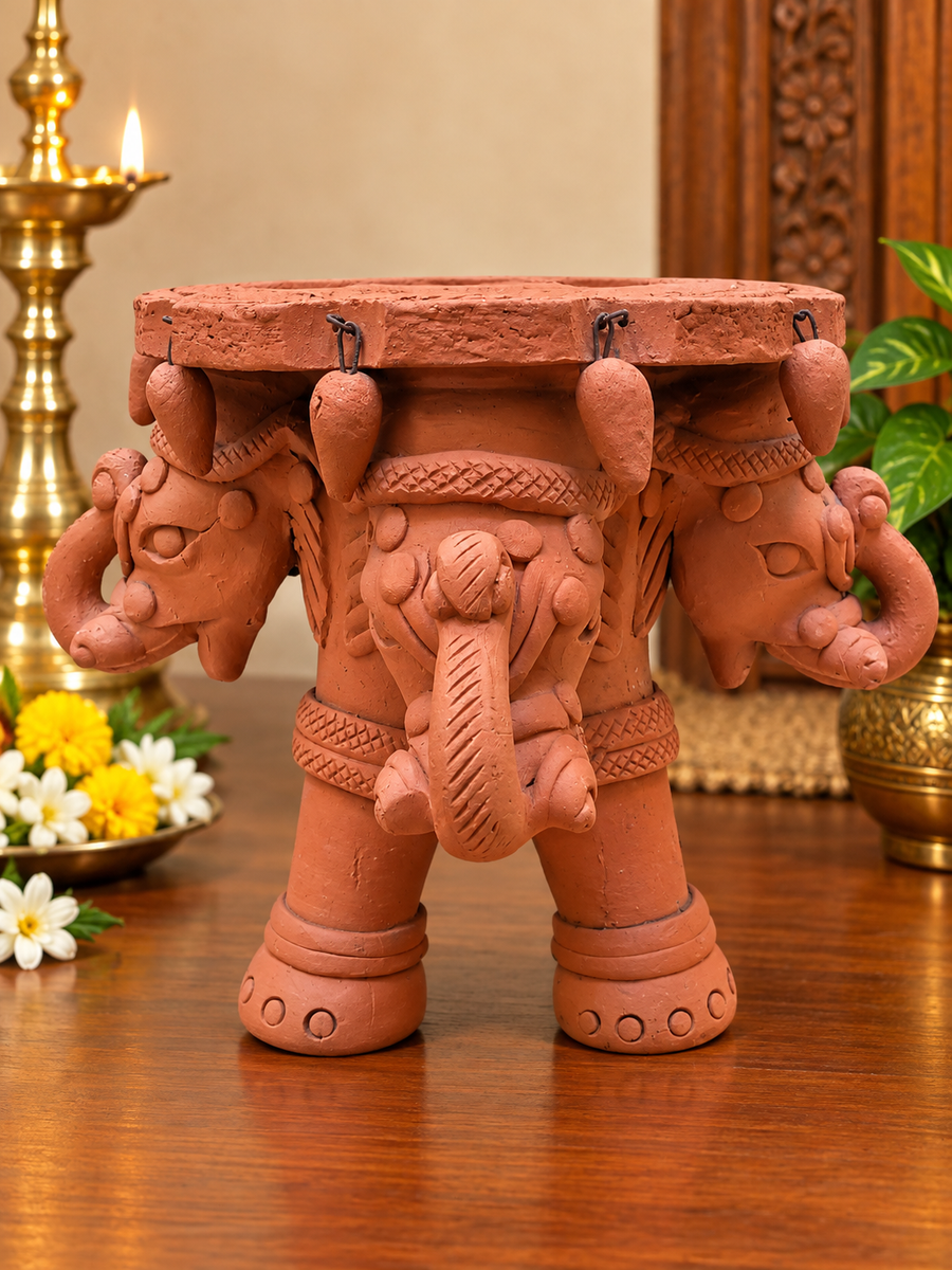 Royal Handmade Terracotta Elephant Stand | Traditional Elephant Pot Stand | 10 KG Capacity[7INCH=H*L=7*10] - MULTICOLOR[7INCH=H*L=7*10]