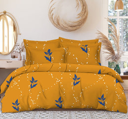 Yellow Cotton King Size Bedsheet with Elastic Fit, 160 TC Soft Breathable Fabric, 2 Matching Pillow Covers, Wrinkle-Resistant & Comfortable Bedding for Home & Hotel Use