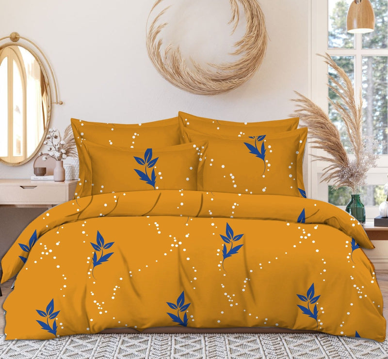 Yellow Cotton King Size Bedsheet with Elastic Fit, 160 TC Soft Breathable Fabric, 2 Matching Pillow Covers, Wrinkle-Resistant & Comfortable Bedding for Home & Hotel Use