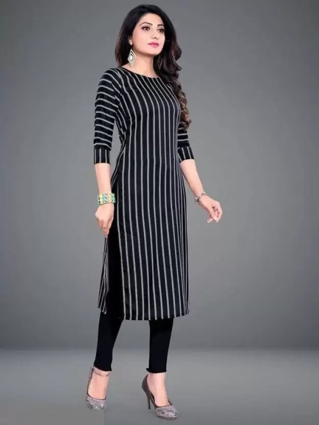 Crepe Striped Kurti for Women (Black, S)Crepe Striped Kurti for Women (Black, S) – Stylish Casual & Office Wear Straight Kurta