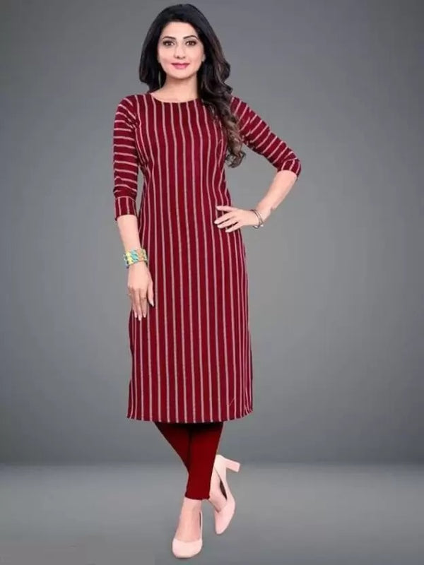 Crepe Striped Kurti for Women (Red, S)Crepe Striped Kurti for Women (Red, S) – Stylish Casual & Office Wear Straight Kurta