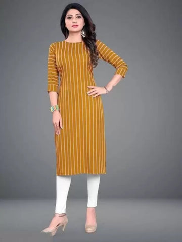 Crepe Striped Kurti for Women (Yellow, S)Crepe Striped Kurti for Women (Yellow, S) – Stylish Casual & Office Wear Straight Kurta
