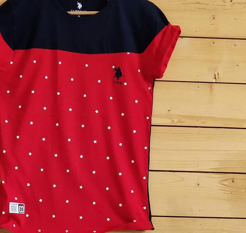 Men's Dual Printed Trending T-Shirts (Red & Black, S)