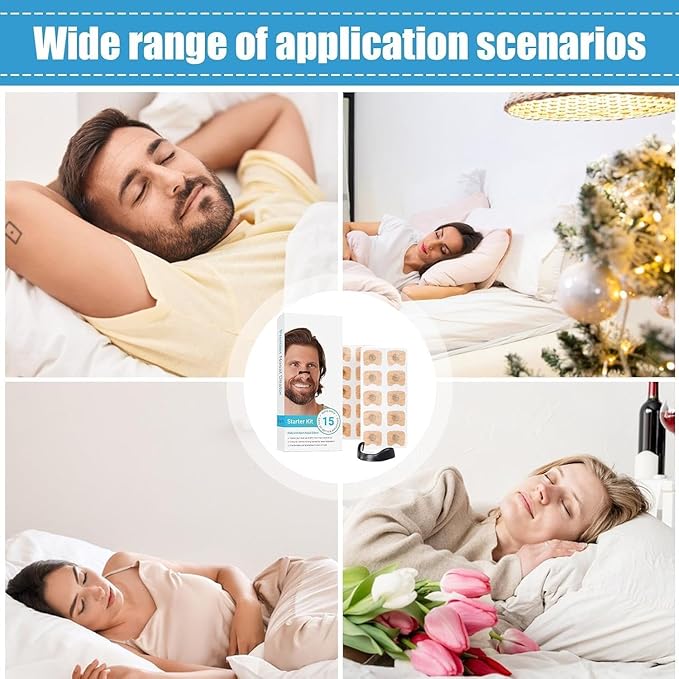 Design Anti-Snoring Equipment, Skin Safe Sleep Nasal Strips, Nasal Pads Comfortable Anti-Snoring Equipment, Breathe Better Good Sleeping (Pack of 15)
