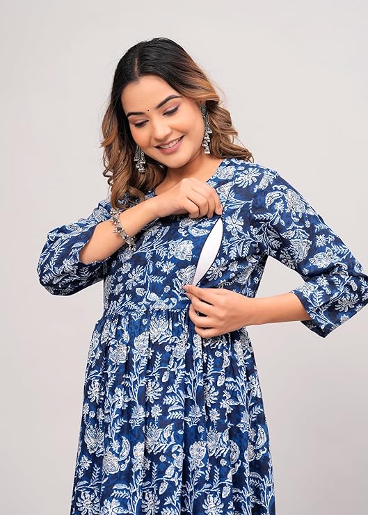 Anarkali Poly Crepe Printed Kurti for Women (Grey & Blue, M)Anarkali Poly Crepe Printed Kurti for Women (Grey & Blue, M) – Elegant Flared Ethnic Dress for Casual & Festive Wear