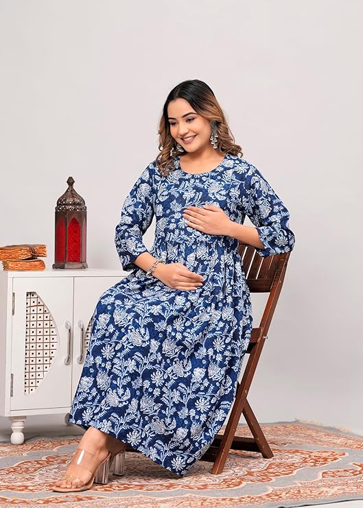 Anarkali Poly Crepe Printed Kurti for Women (Grey & Blue, M)Anarkali Poly Crepe Printed Kurti for Women (Grey & Blue, M) – Elegant Flared Ethnic Dress for Casual & Festive Wear