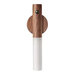 玻璃木紋感應LED夜燈，感應式，電池供電，可充電，無線設計，適用於走廊、樓梯、臥室等場所，棕色