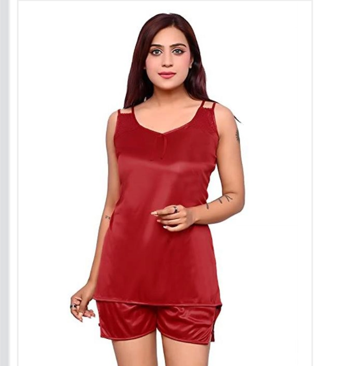 Satin Nightdress Set for Women (Red, M)Red Satin Nightdress Set for Women (Size M) Soft & Elegant Sleepwear