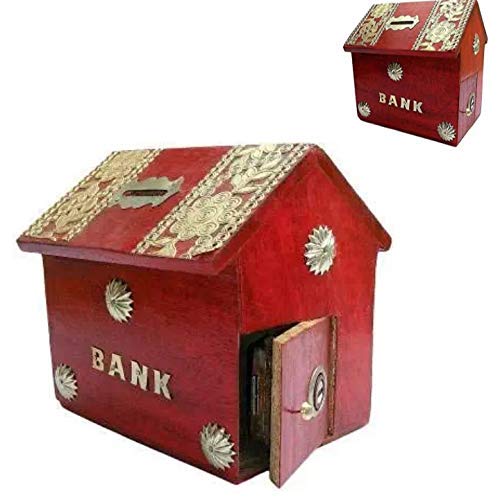 Wooden Money Bank for Kids, Red Colour, Coin Saving Gullak.Cute and durable red wooden money bank for kids. Perfect for teaching coin saving habits, encouraging financial responsibility, and adding a fun touch to kids’ rooms.