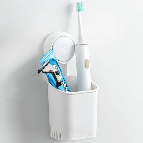 Punch-Free Toothbrush Holder Wall Mount Holder, Multiuse Wall Holder for Toothbrushes, Toothpaste, Shaver, Razor And Makeup Brush (Pack of - 1)