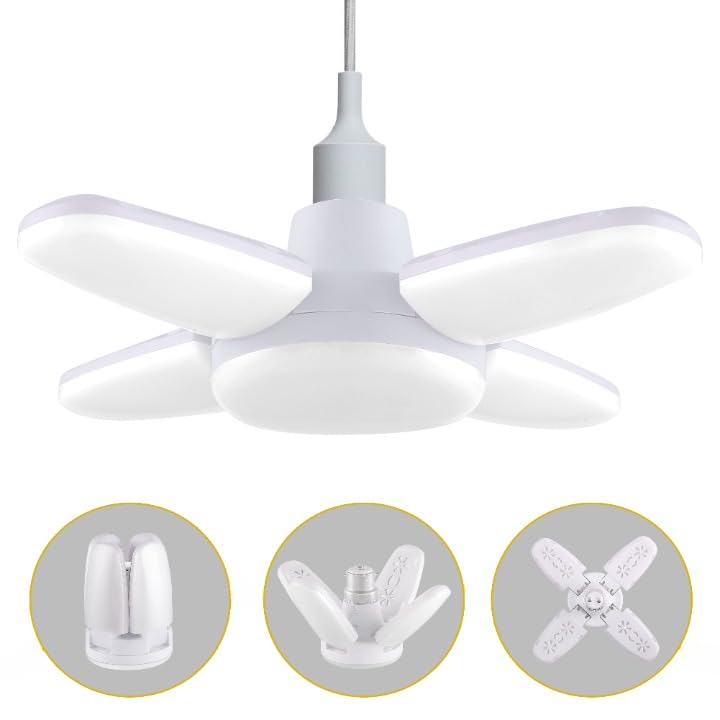 Charkee 25W Cool Day 迷你風扇，4 葉可折疊 LED 燈泡，帶角度可調吸頂燈，家用